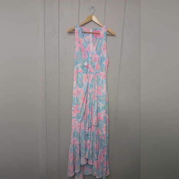 Lilly Pulitzer Maxi Dress Size 8 Taylee Blue Ibiza Gimme the Juice Blue/Pink - Picture 6 of 16